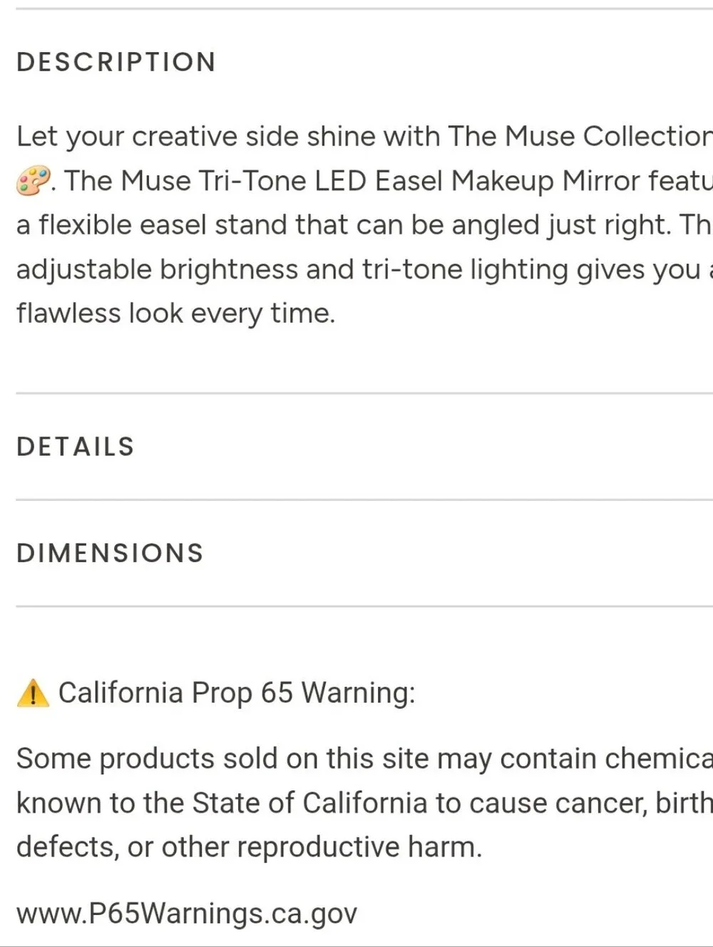 Impressions The Muse Collection Tri Tone LED Easel Makeup Mirror- White